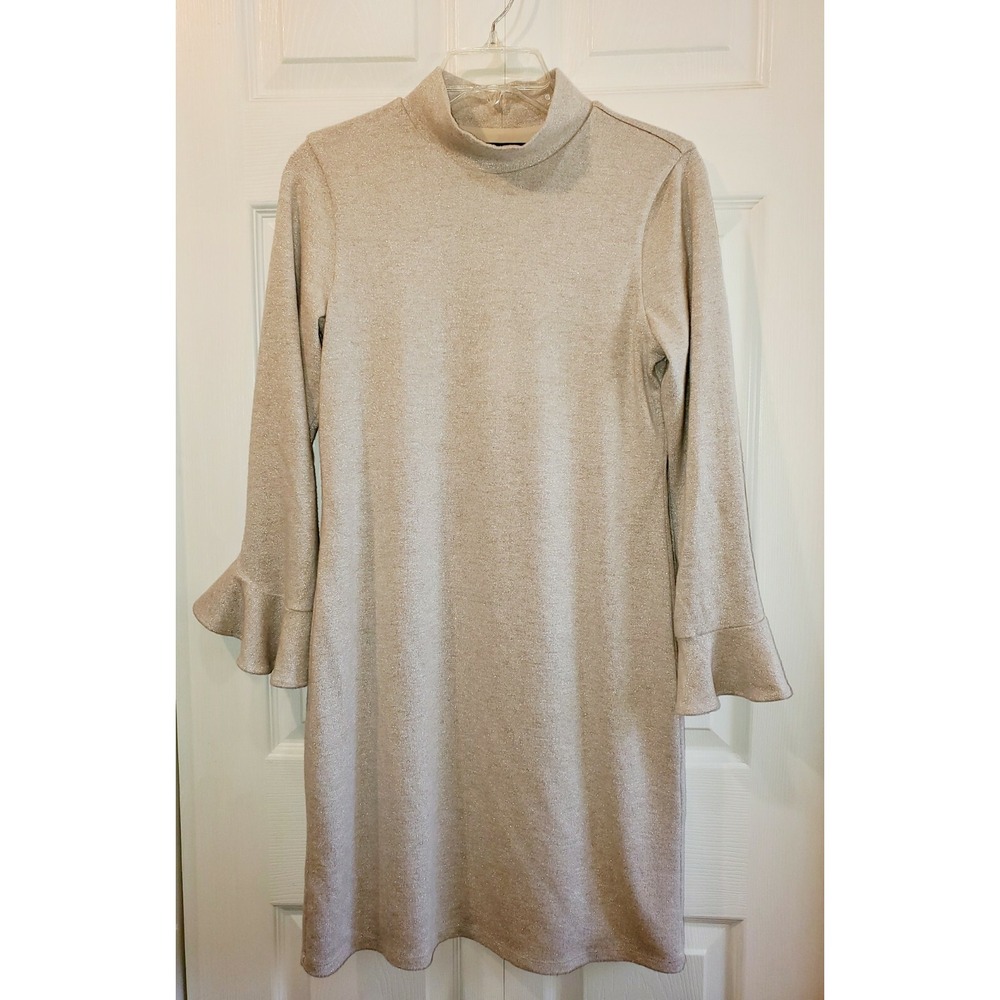 White House Black Market gold glittery dress with flounce sleeves‎ size S